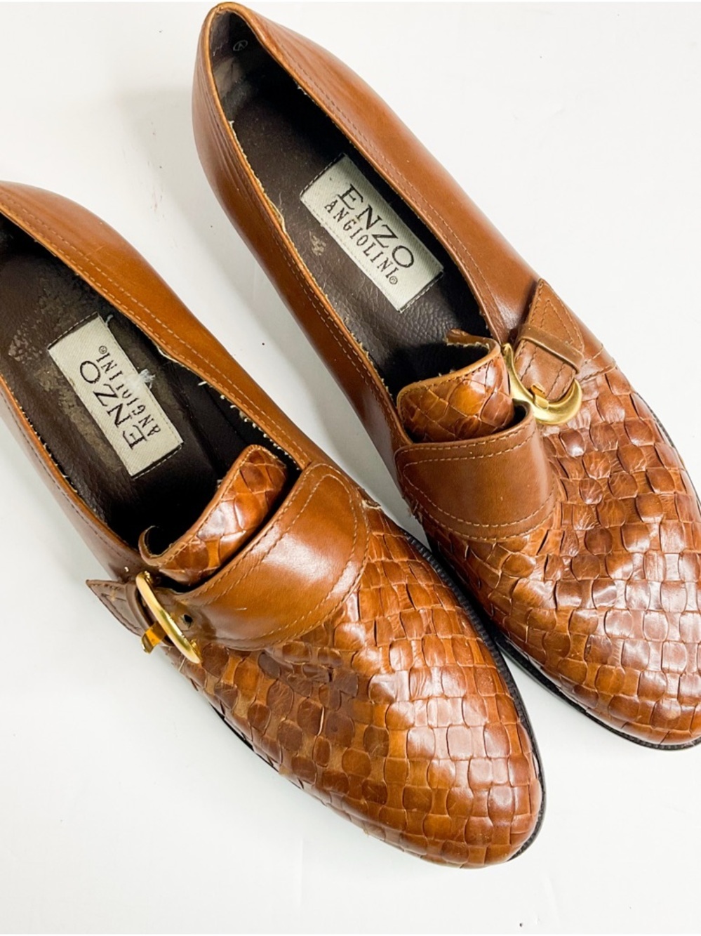 Vintage Enzo Angiolini Tan Woven Leather Loafers 10